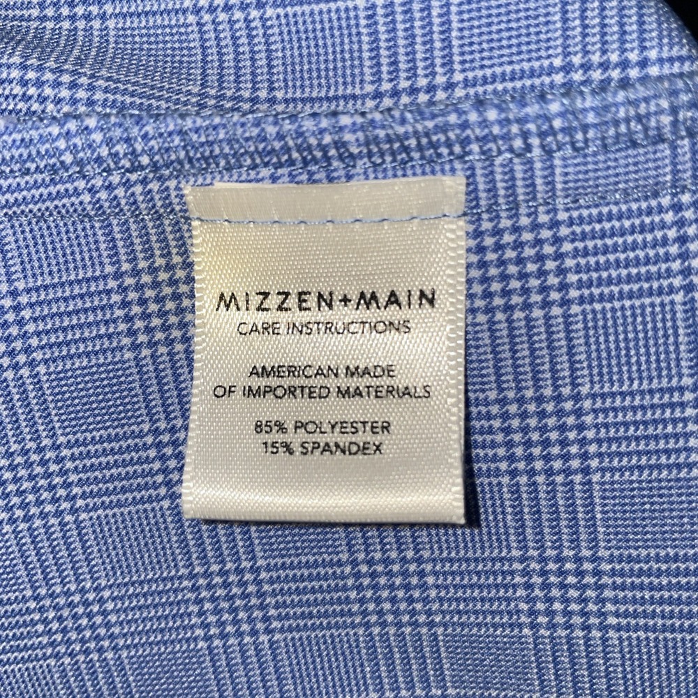 Mizzen+Main Leeward Dress Shirt Medium Standard Fit Blue Glen‎ Plaid Stretch - Picture 6 of 8